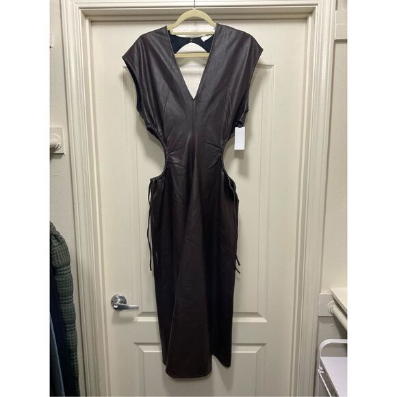 NWT ASTR The Label - Miranda Faux Leather Cutout Midi Dress in Brown (Size S) - Picture 5 of 8